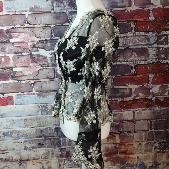 Vie By Victoria Royal Beaded Wrap Top - Picture 2 of 6